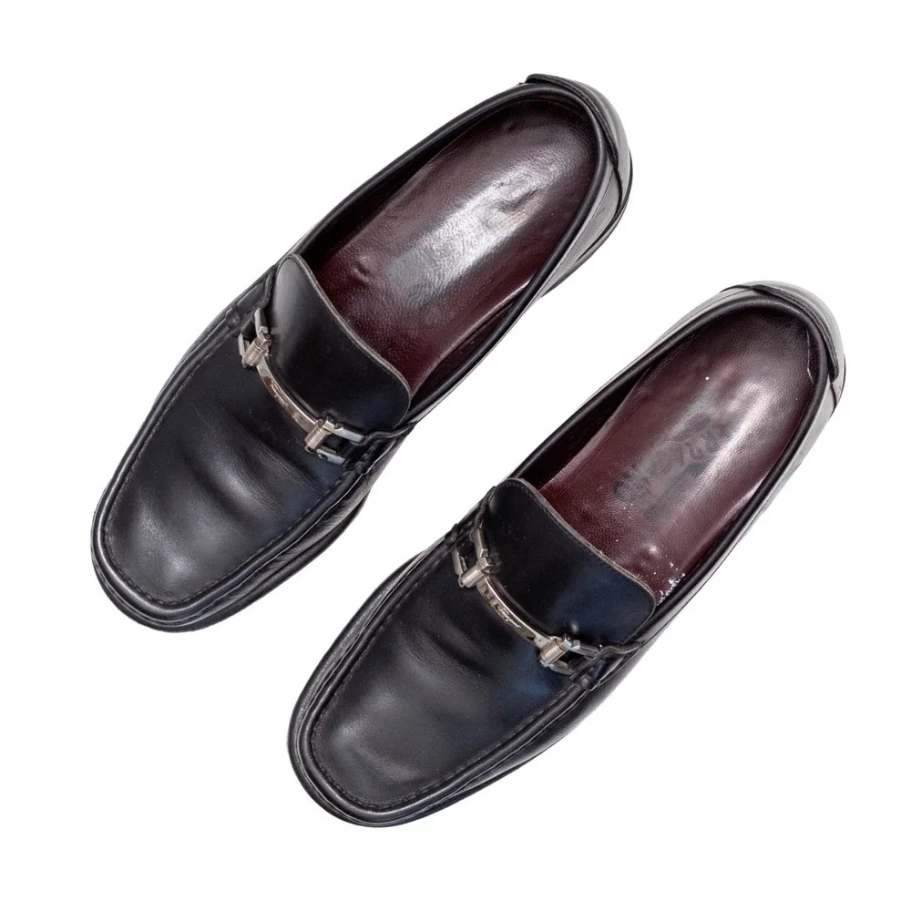 SALVATORE FERRAGAMO Men's‎ Size 8.5 D Black Leather Horsebit Loafers Italy